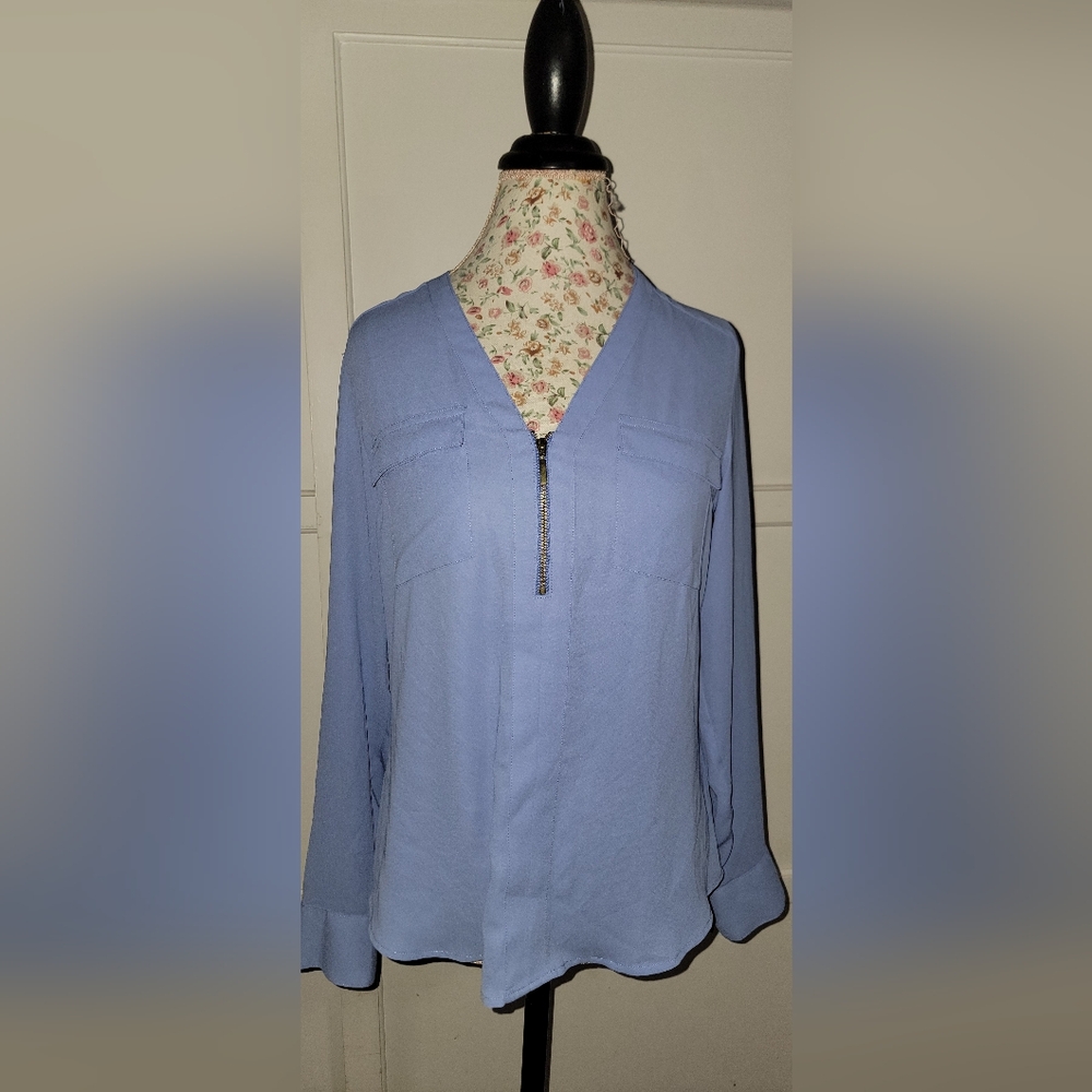Express Light Blue Zipper Blouse Size SMALL